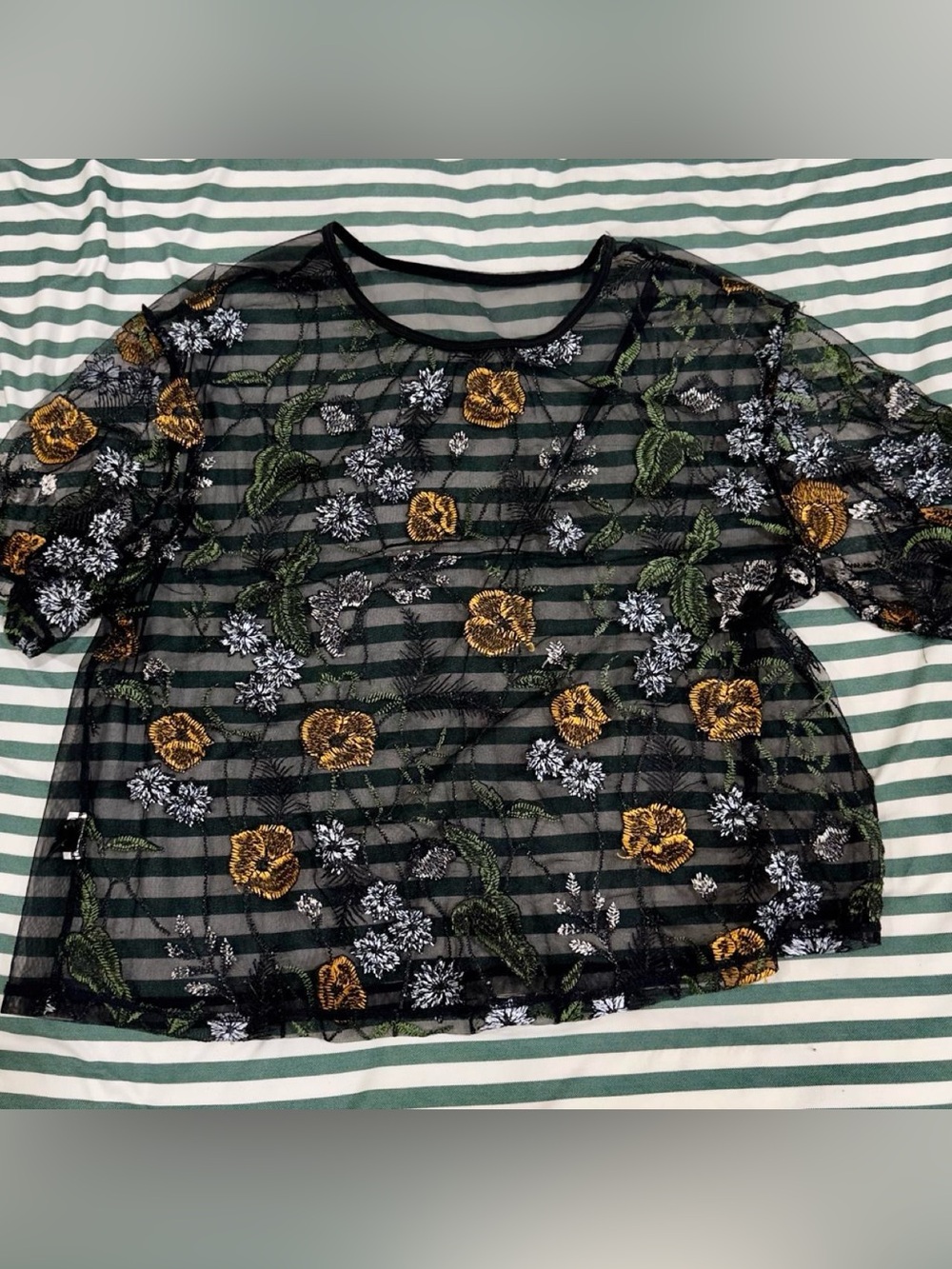 Black Sheer Floral Embroidered Top - Women